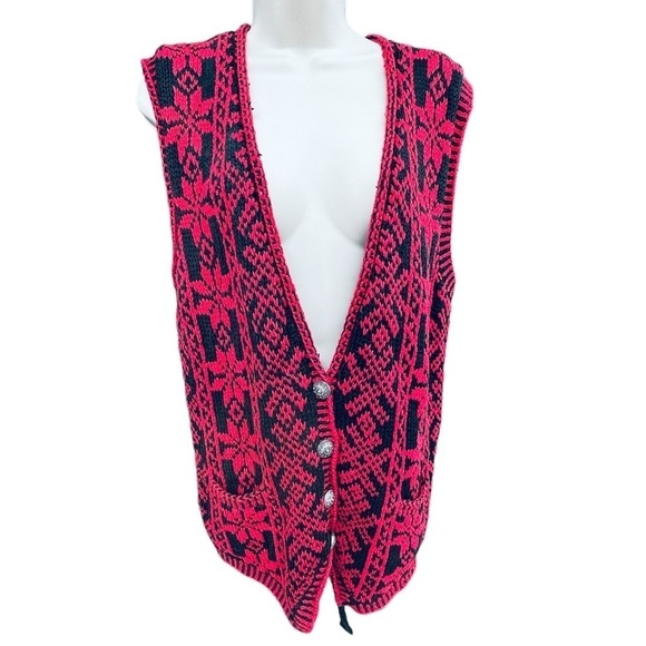 VINTAGE Hand-knit Sweater Vest Christmas Snowflake The Eagle’s Eye Sport Large - Picture 1 of 5